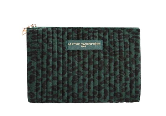 Pochette velours - Léopard vert