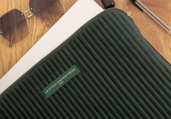 Pochette ordinateur 13'' velours vert