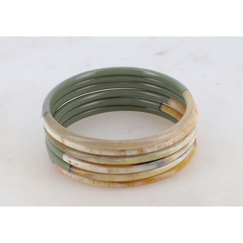 Bracelet jonc en corne fin laqué - Sauge