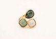 Bague Idrissa - Agate blanche, turquoise africaine et aventurine