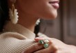 Bague Idrissa - Agate blanche, turquoise africaine et aventurine