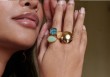 Bague Idrissa - Agate blanche, quartz fraise et agate orange