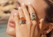 Bague Idrissa - Agate blanche, quartz fraise et agate orange