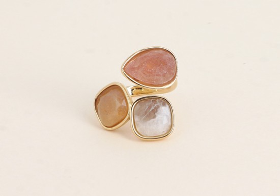 Bague Idrissa - Agate blanche, quartz fraise et agate orange