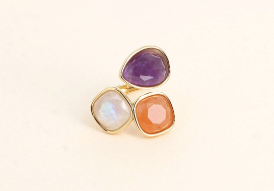 Bague Idrissa - Agate orange, améthyste et agate blanche