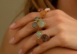 Bague Idrissa - Agate blanche, turquoise africaine et aventurine