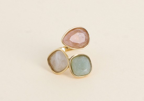 Bague Idrissa - Quartz fraise, Amazonite et Agate blanche
